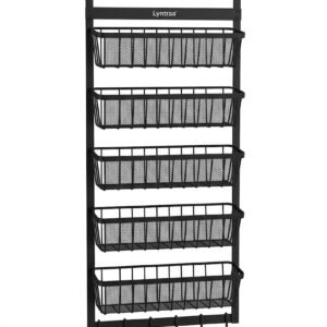 Lyntraa 5-Tier Over The Door Metal Organizer Rack with Hooks Multi-Purpose Storage Shelves for Pantry, Bathroom & Closet